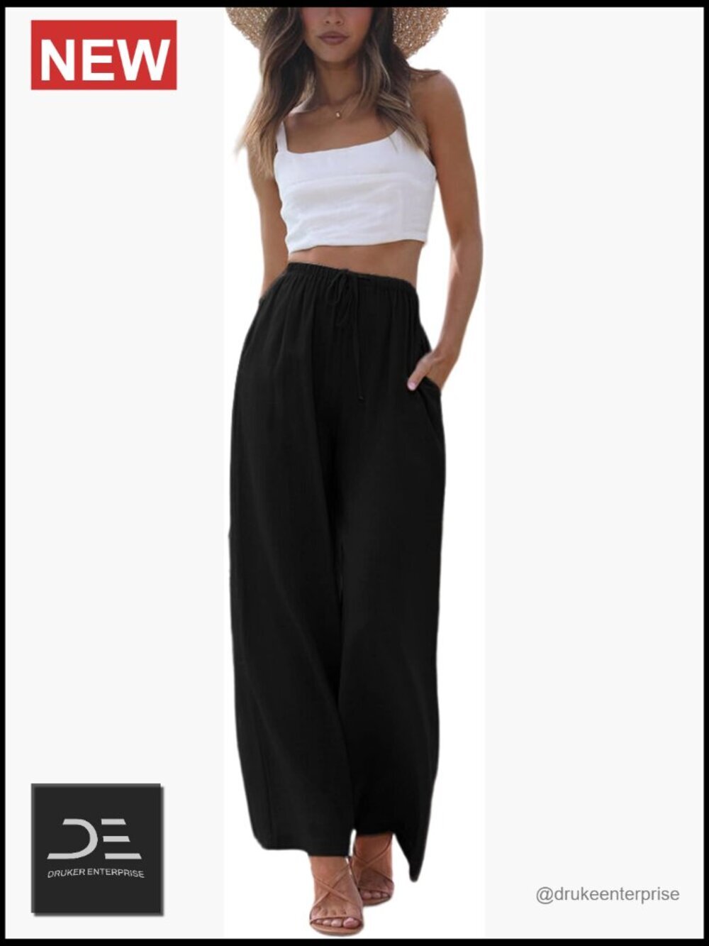 Women's Cotton Linen Wide Leg Palazzo Pants with Pockets High Rise